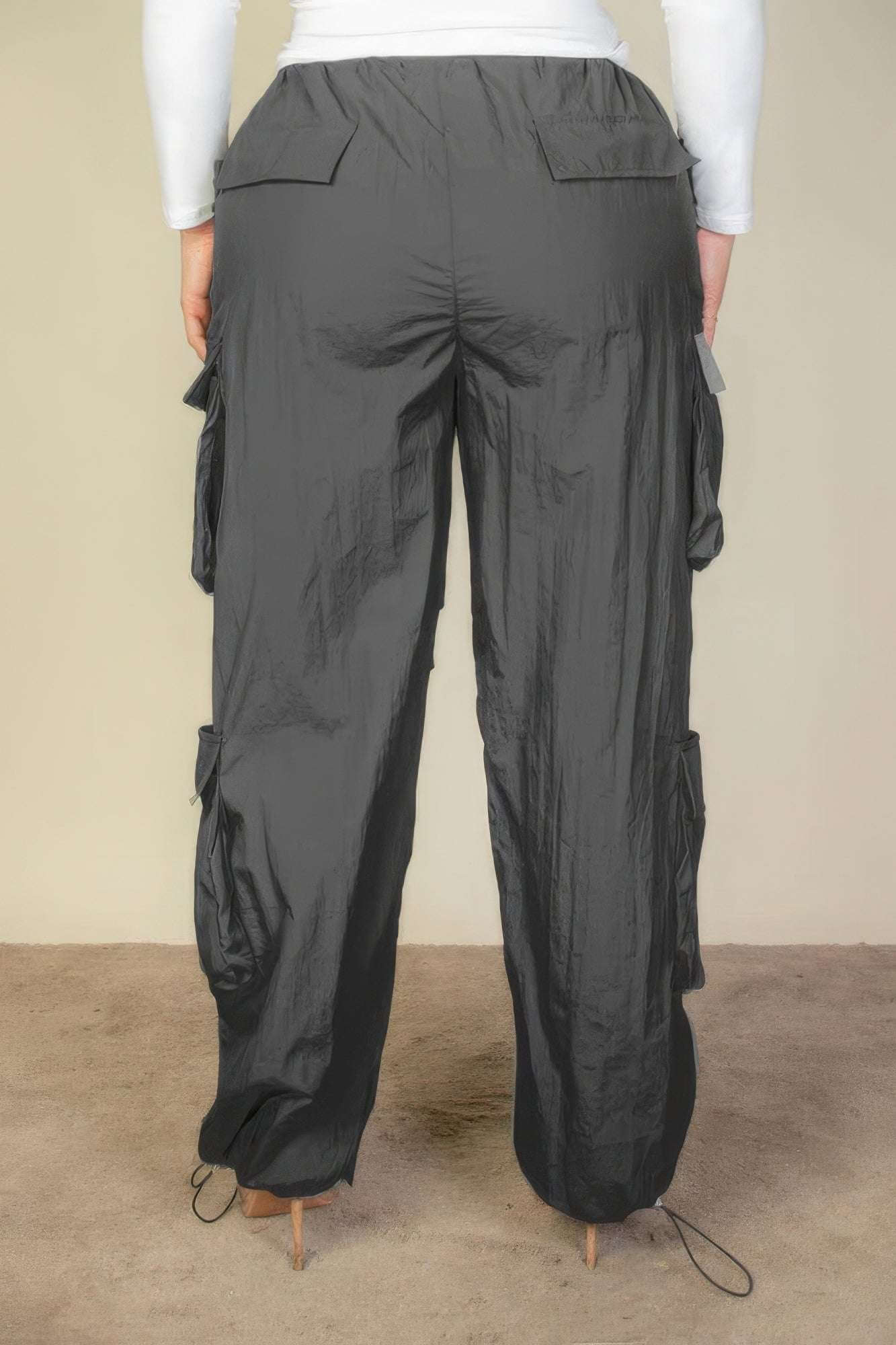 Plus Size Flap Pockets Drawstring Ruched Parachute Pants - The Diva Goddess