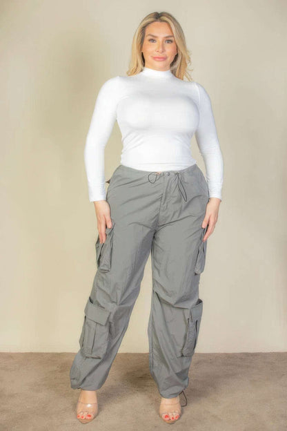 Plus Size Flap Pockets Drawstring Ruched Parachute Pants - The Diva Goddess