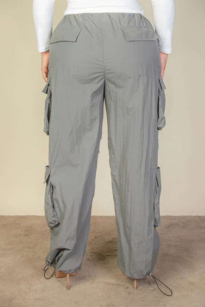 Plus Size Flap Pockets Drawstring Ruched Parachute Pants - The Diva Goddess