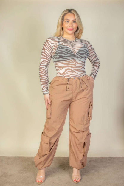 Plus Size Flap Pockets Drawstring Ruched Parachute Pants - The Diva Goddess