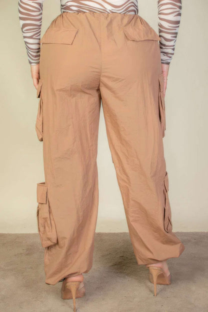 Plus Size Flap Pockets Drawstring Ruched Parachute Pants - The Diva Goddess