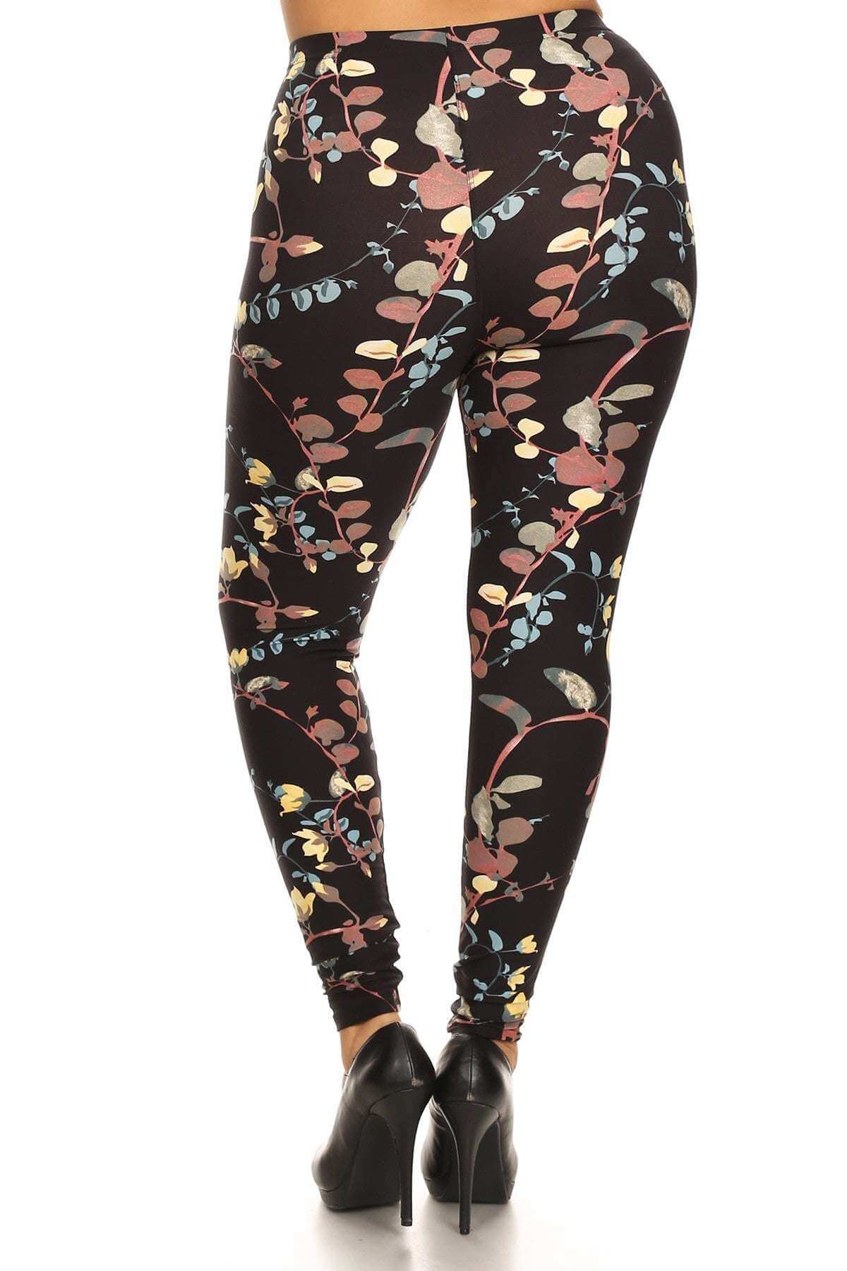 Plus Size Floral Print, Full Length Leggings In A Slim Fitting Style With A Banded High Waist - The Diva Goddess