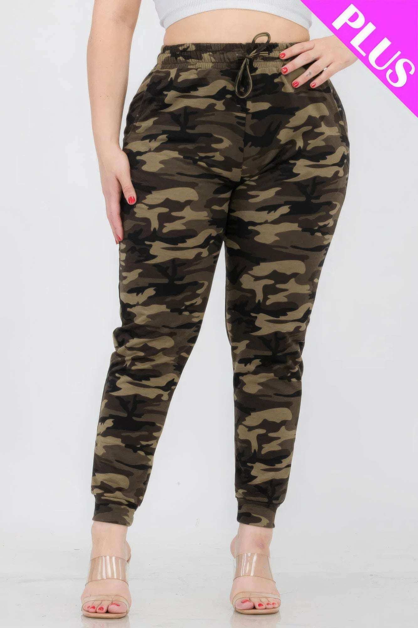 Plus Size French Terry Camo Print Joggers - The Diva Goddess