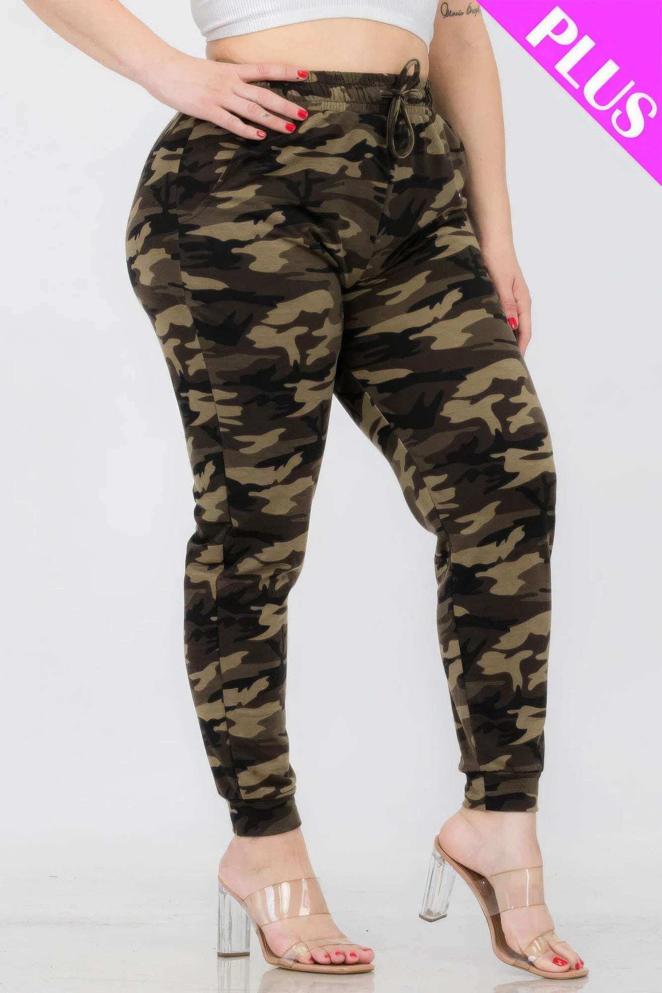 Plus Size French Terry Camo Print Joggers - The Diva Goddess