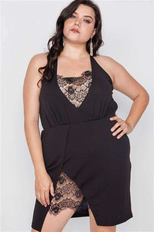 Plus Size Lace Detail Bodycon Mini Dress - The Diva Goddess