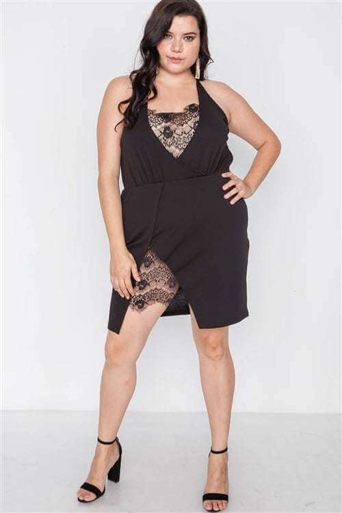 Plus Size Lace Detail Bodycon Mini Dress - The Diva Goddess