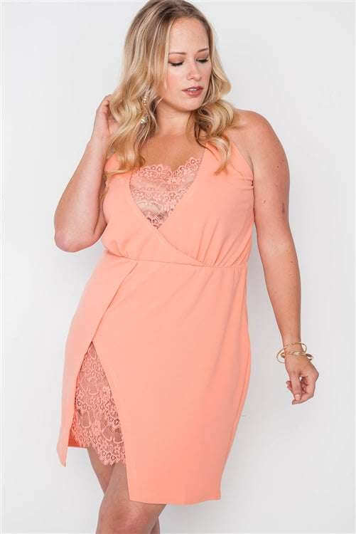 Plus Size Lace Detail Bodycon Mini Dress - The Diva Goddess