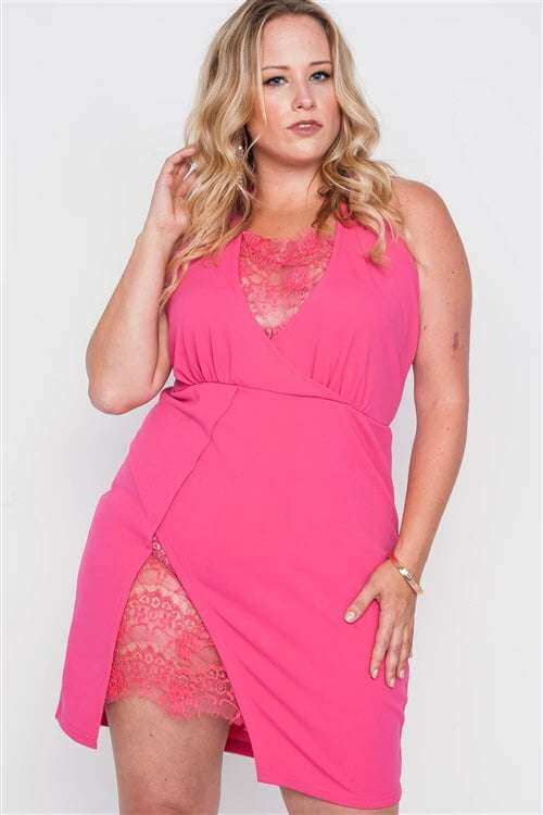 Plus Size Lace Detail Bodycon Mini Dress - The Diva Goddess