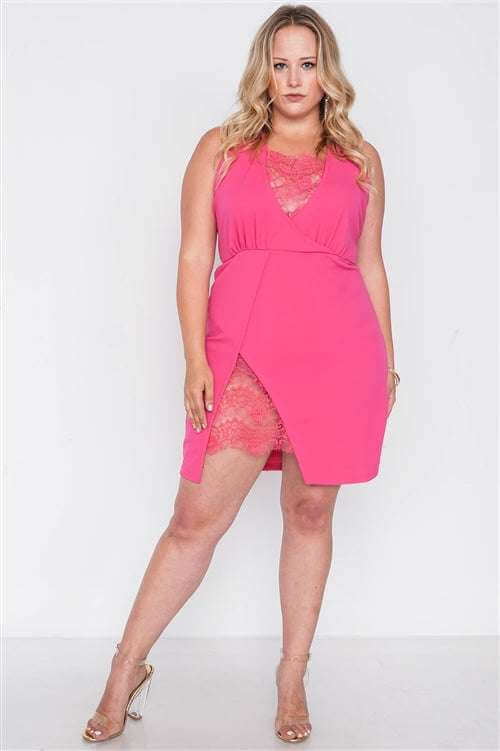 Plus Size Lace Detail Bodycon Mini Dress - The Diva Goddess