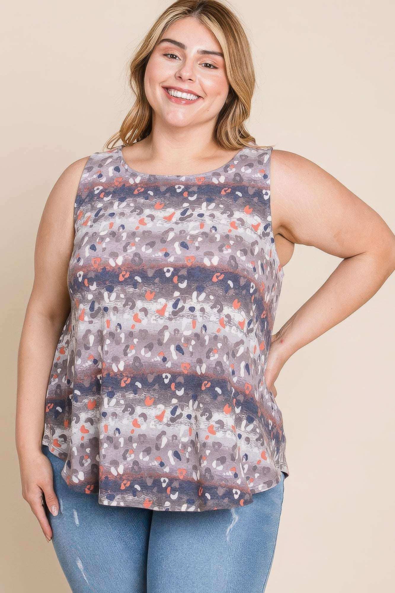 Plus Size Multi Tie Dye Animal Printed Tunic Tank - The Diva Goddess