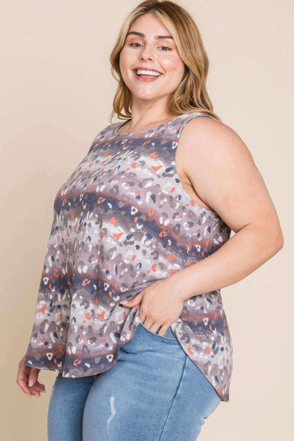 Plus Size Multi Tie Dye Animal Printed Tunic Tank - The Diva Goddess