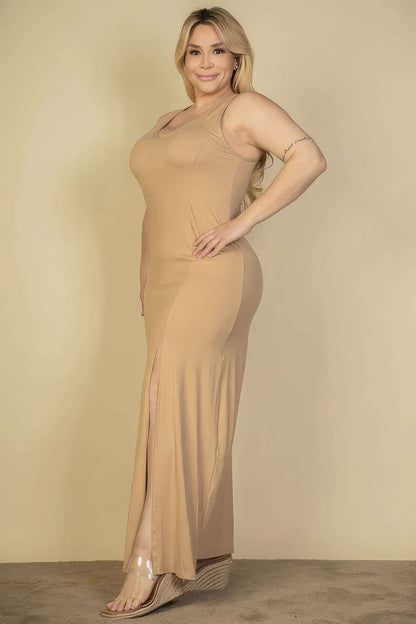 Plus Size Plunge Neck Thigh Split Maxi Dress - The Diva Goddess