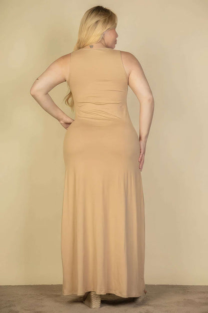 Plus Size Plunge Neck Thigh Split Maxi Dress - The Diva Goddess