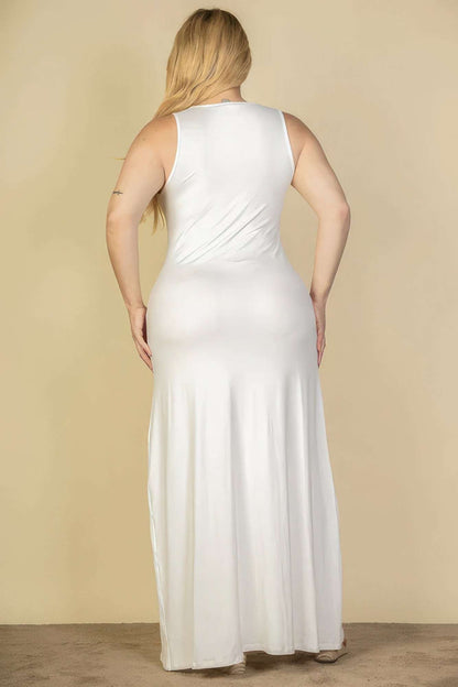 Plus Size Plunge Neck Thigh Split Maxi Dress - The Diva Goddess