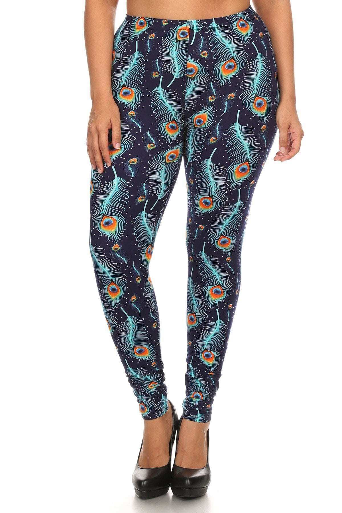 Plus Size Print, Full Length Leggings In A Slim Fitting Style With A Banded High Waist - The Diva Goddess