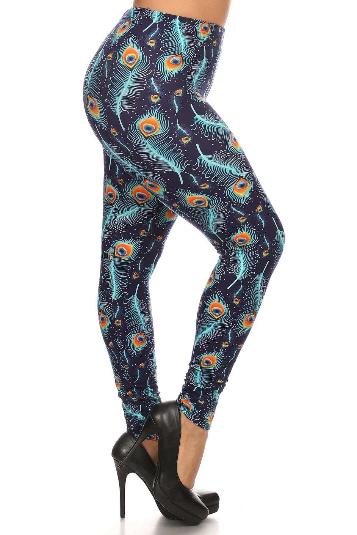 Plus Size Print, Full Length Leggings In A Slim Fitting Style With A Banded High Waist - The Diva Goddess