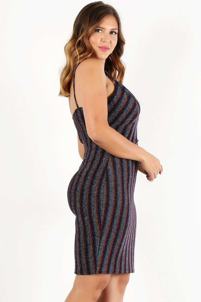 Plus Size Rainbow Striped Sleeveless Short Dress - The Diva Goddess