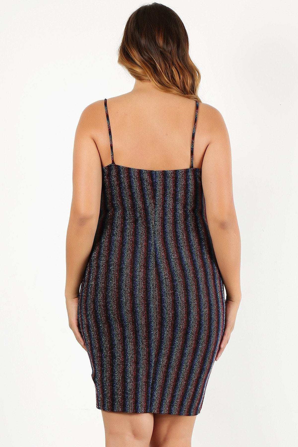 Plus Size Rainbow Striped Sleeveless Short Dress - The Diva Goddess