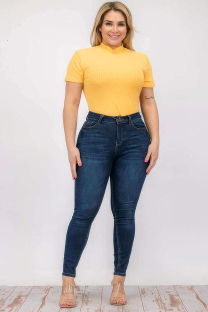 Plus Size Ribbed Short Sleeve Bodysuit - The Diva Goddess