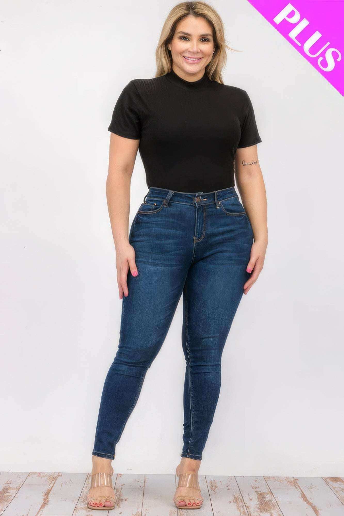 Plus Size Ribbed Short Sleeve Bodysuit - The Diva Goddess