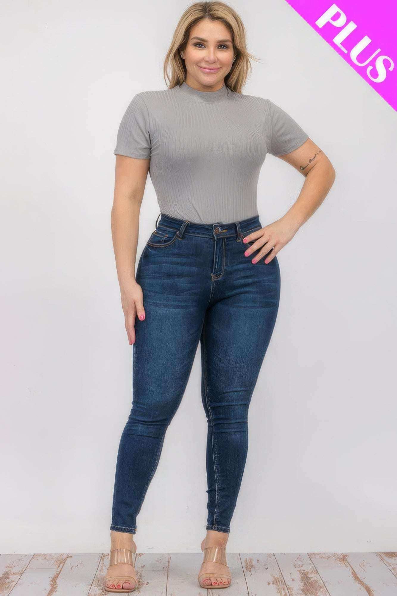 Plus Size Ribbed Short Sleeve Bodysuit - The Diva Goddess