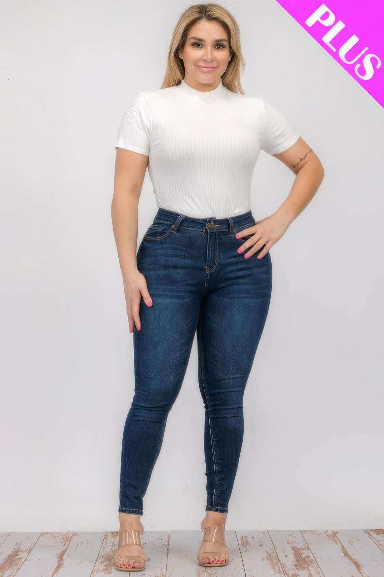 Plus Size Ribbed Short Sleeve Bodysuit - The Diva Goddess