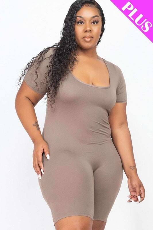 Plus Size Short Sleeve Bodycon Romper - The Diva Goddess