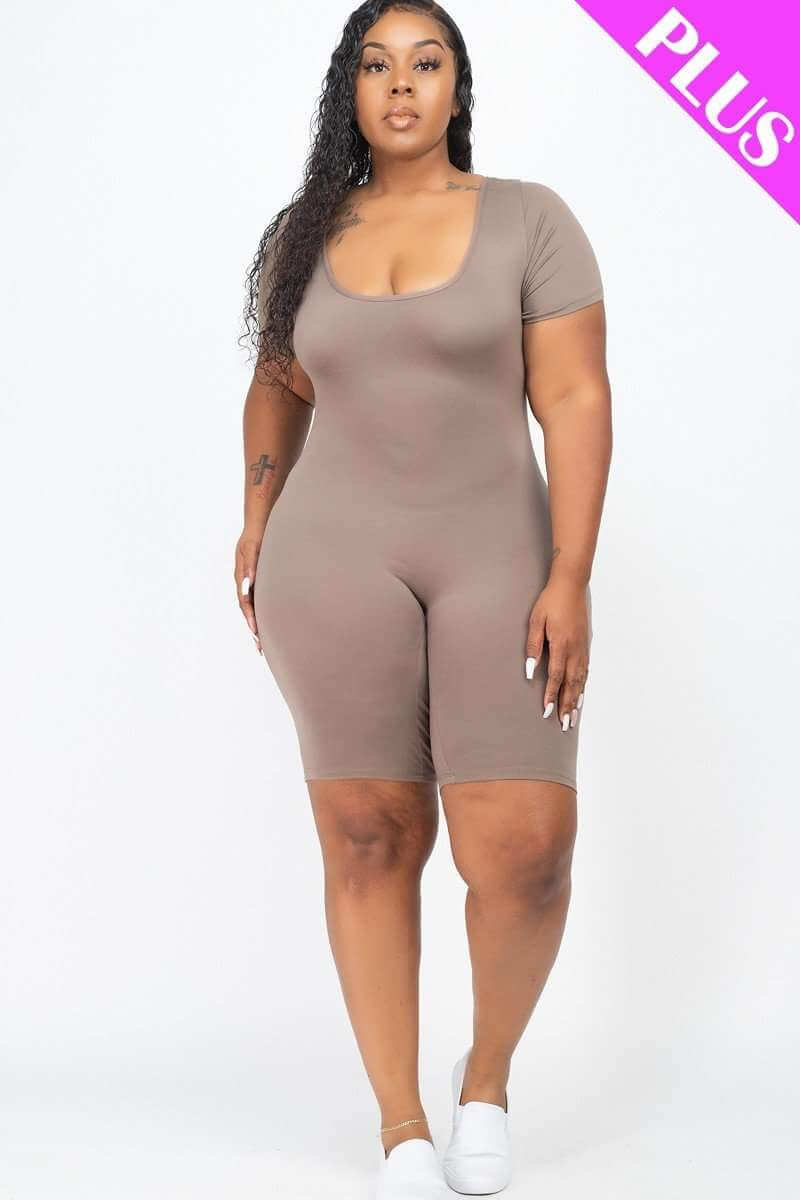 Plus Size Short Sleeve Bodycon Romper - The Diva Goddess