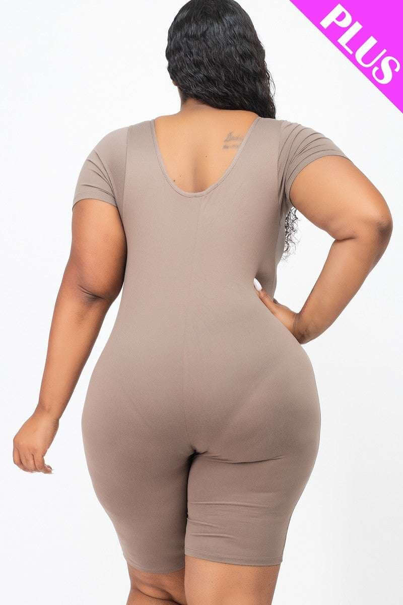 Plus Size Short Sleeve Bodycon Romper - The Diva Goddess