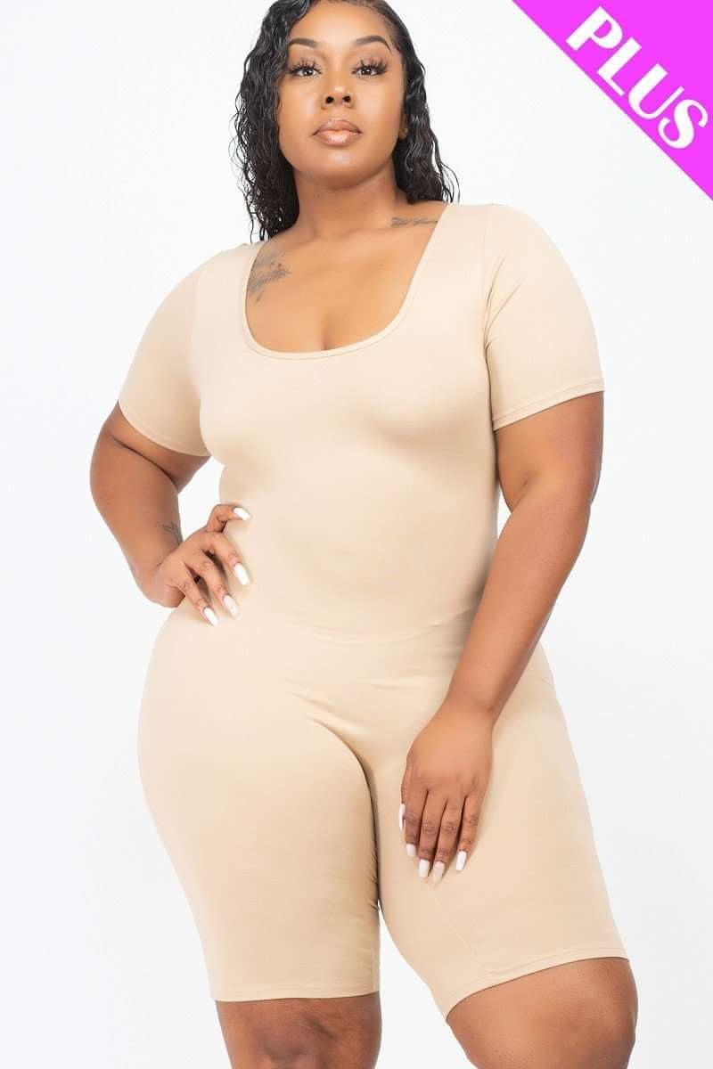 Plus Size Short Sleeve Bodycon Romper - The Diva Goddess