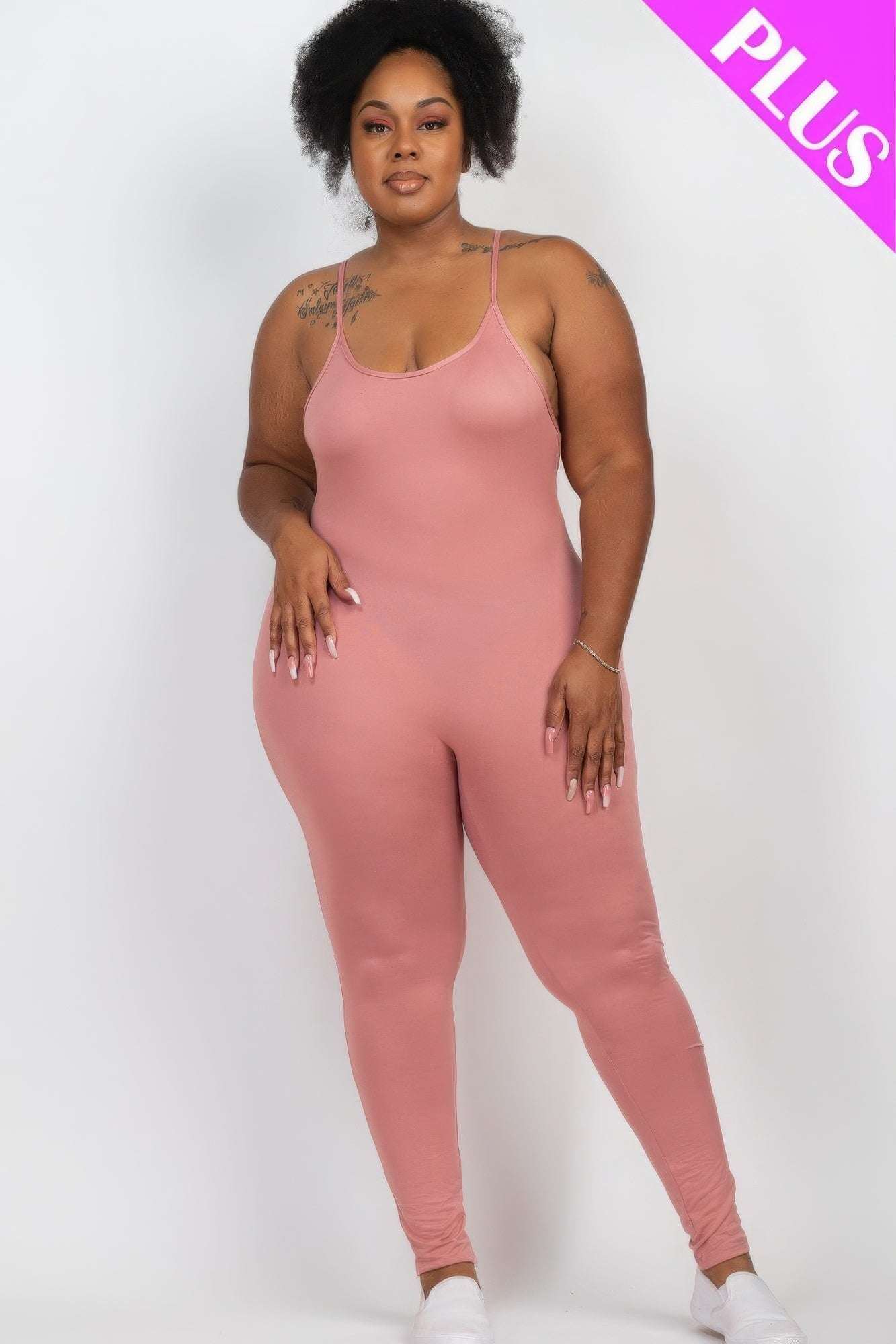 Plus Size Solid Bodycon Cami Jumpsuit - The Diva Goddess