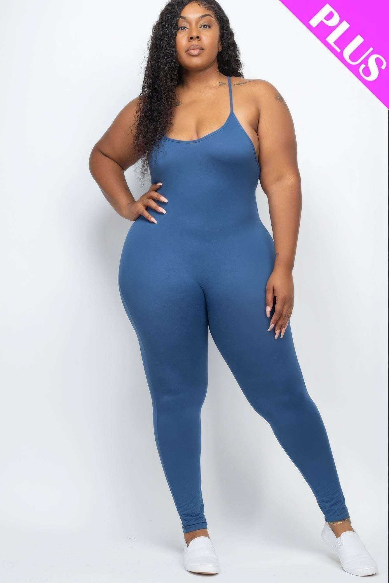 Plus Size Solid Bodycon Cami Jumpsuit - The Diva Goddess