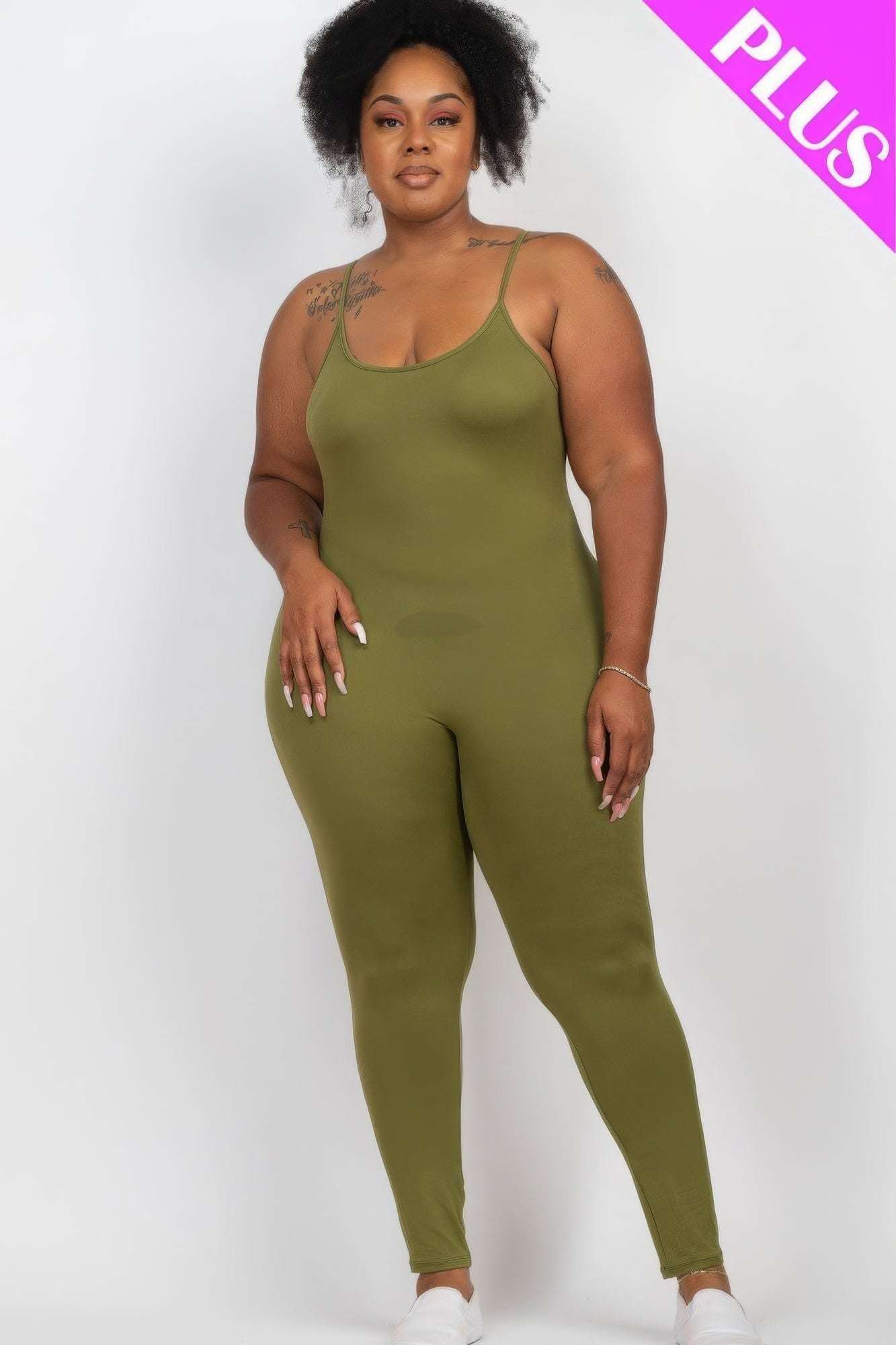 Plus Size Solid Bodycon Cami Jumpsuit - The Diva Goddess