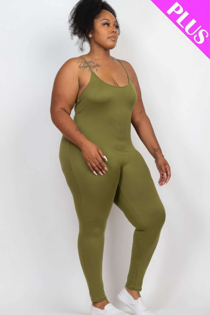 Plus Size Solid Bodycon Cami Jumpsuit - The Diva Goddess