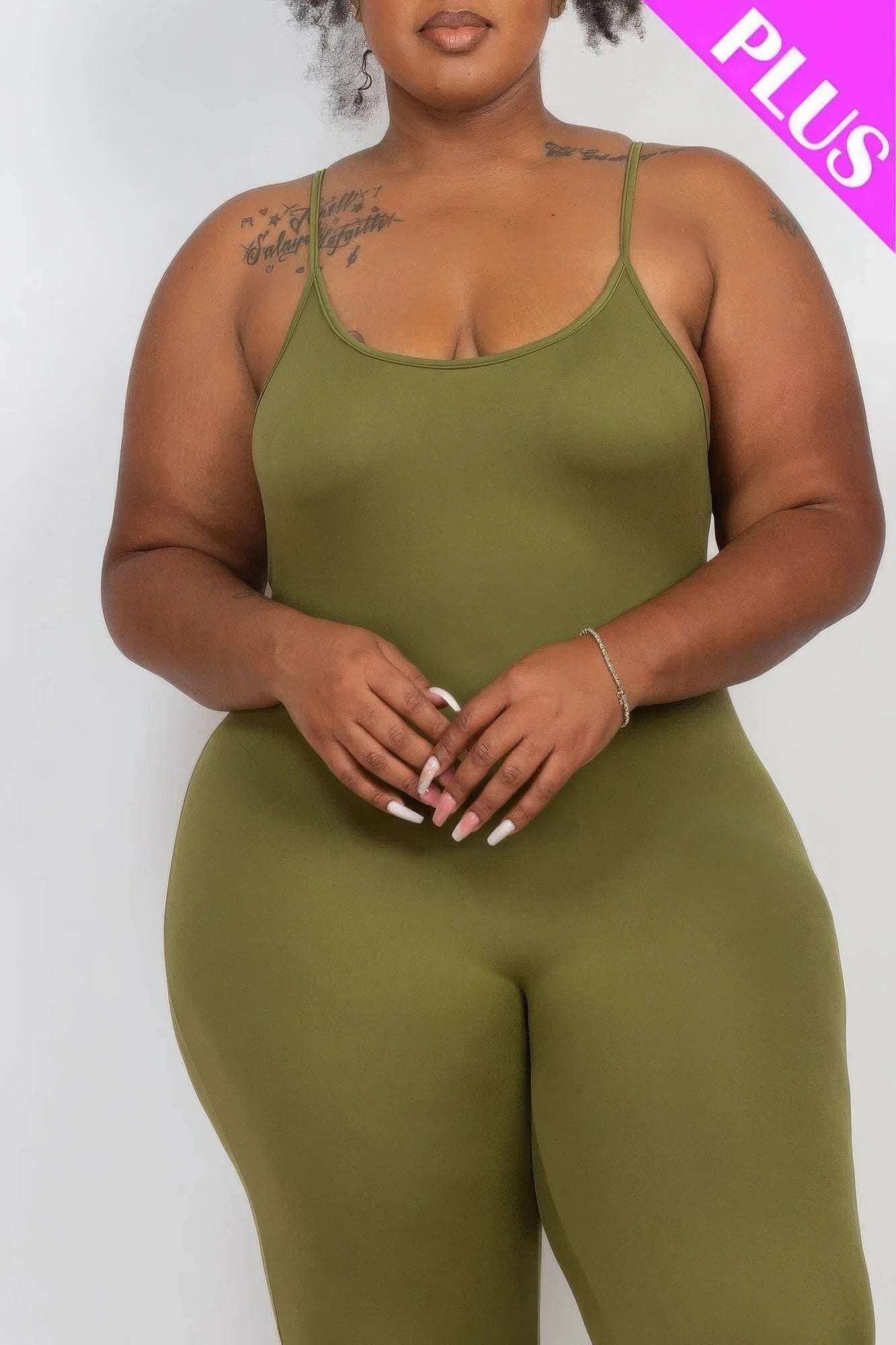 Plus Size Solid Bodycon Cami Jumpsuit - The Diva Goddess