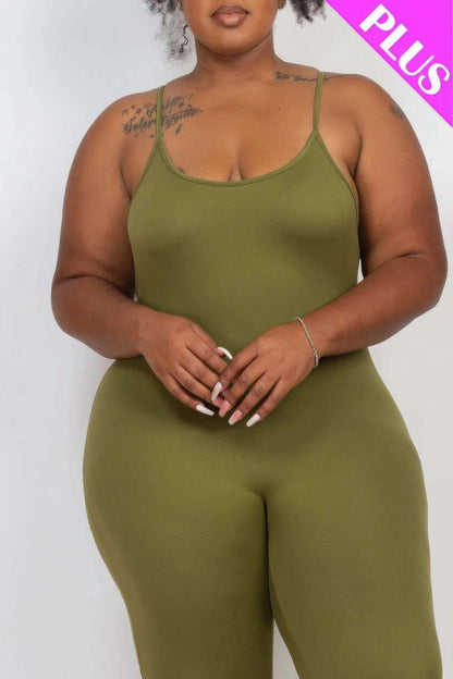 Plus Size Solid Bodycon Cami Jumpsuit - The Diva Goddess