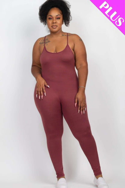 Plus Size Solid Bodycon Cami Jumpsuit - The Diva Goddess