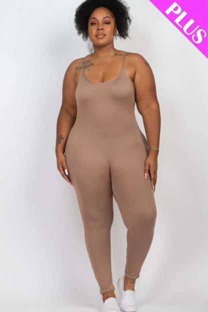 Plus Size Solid Bodycon Cami Jumpsuit - The Diva Goddess