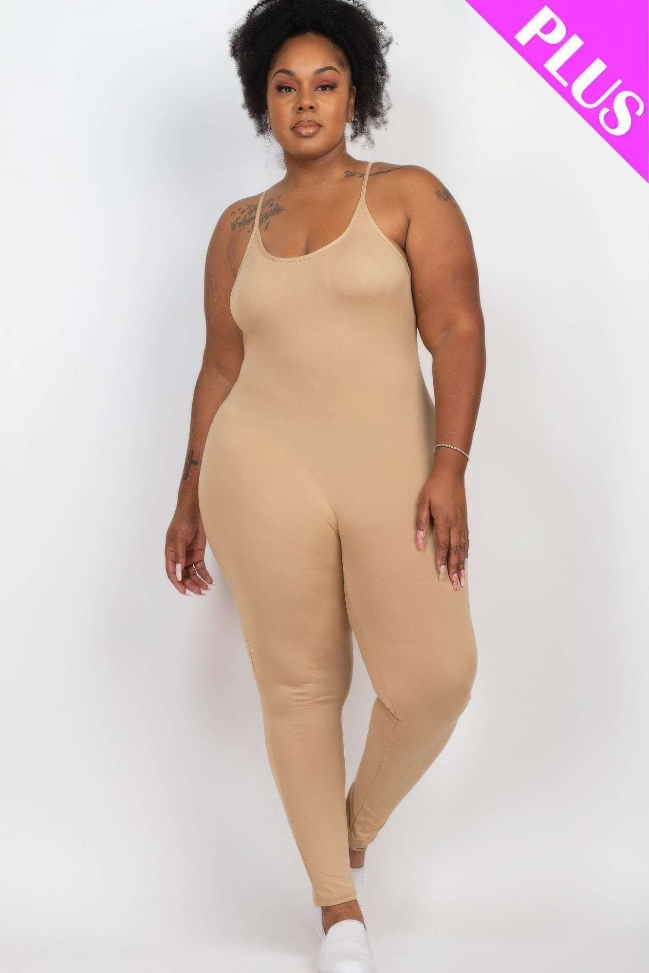 Plus Size Solid Bodycon Cami Jumpsuit - The Diva Goddess