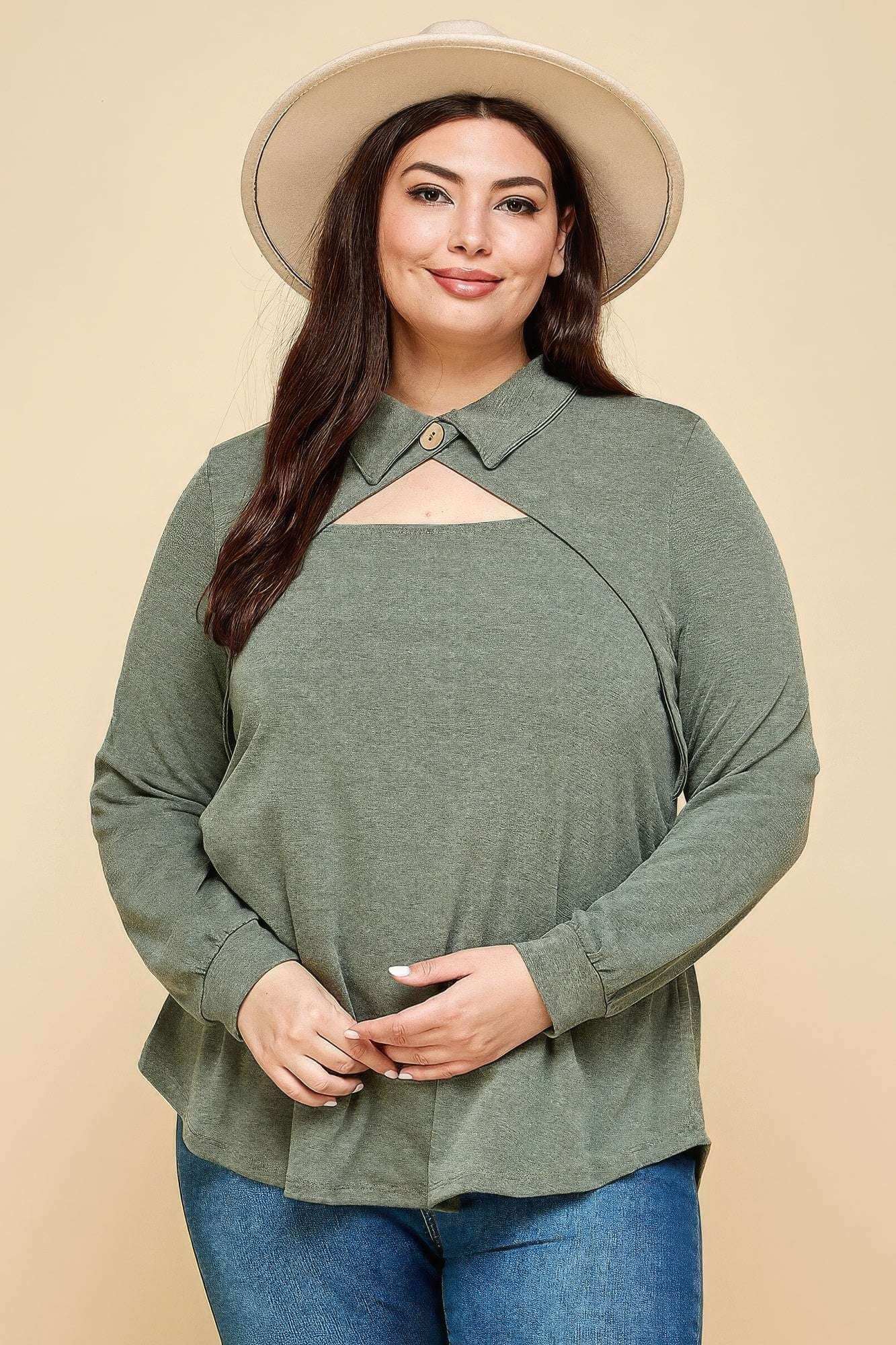 Plus Size Solid Long Sleeve Fashion Top - The Diva Goddess