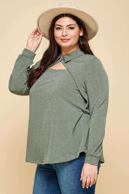 Plus Size Solid Long Sleeve Fashion Top - The Diva Goddess