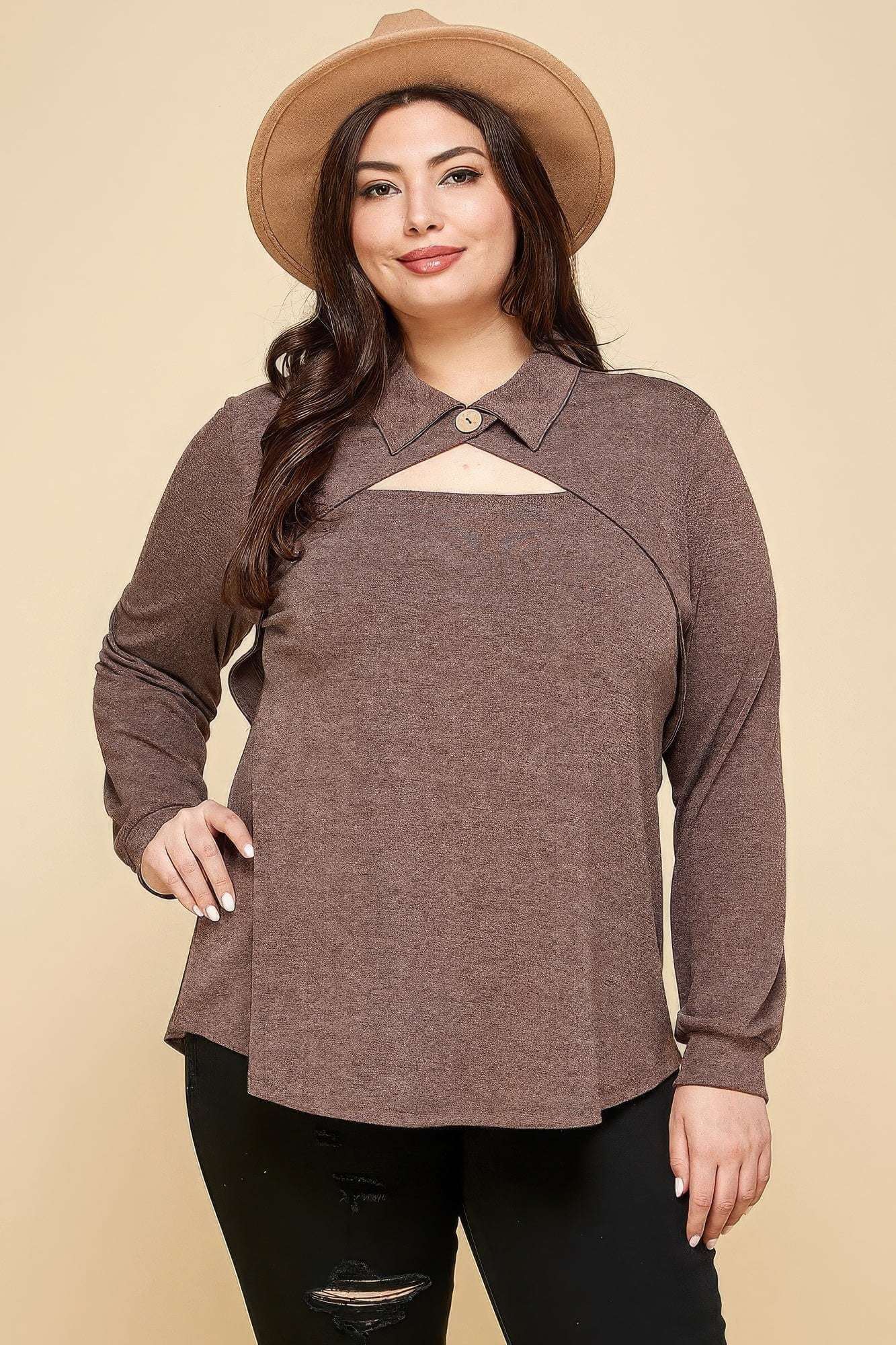 Plus Size Solid Long Sleeve Fashion Top - The Diva Goddess