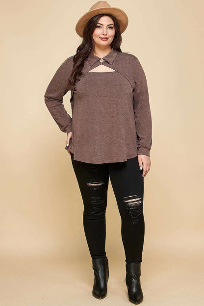 Plus Size Solid Long Sleeve Fashion Top - The Diva Goddess