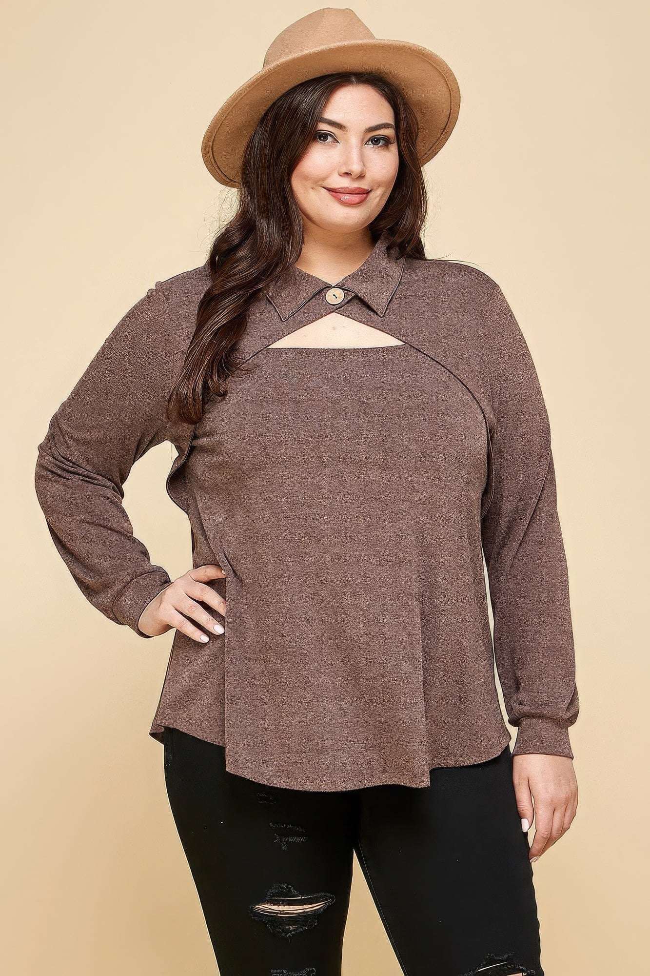 Plus Size Solid Long Sleeve Fashion Top - The Diva Goddess