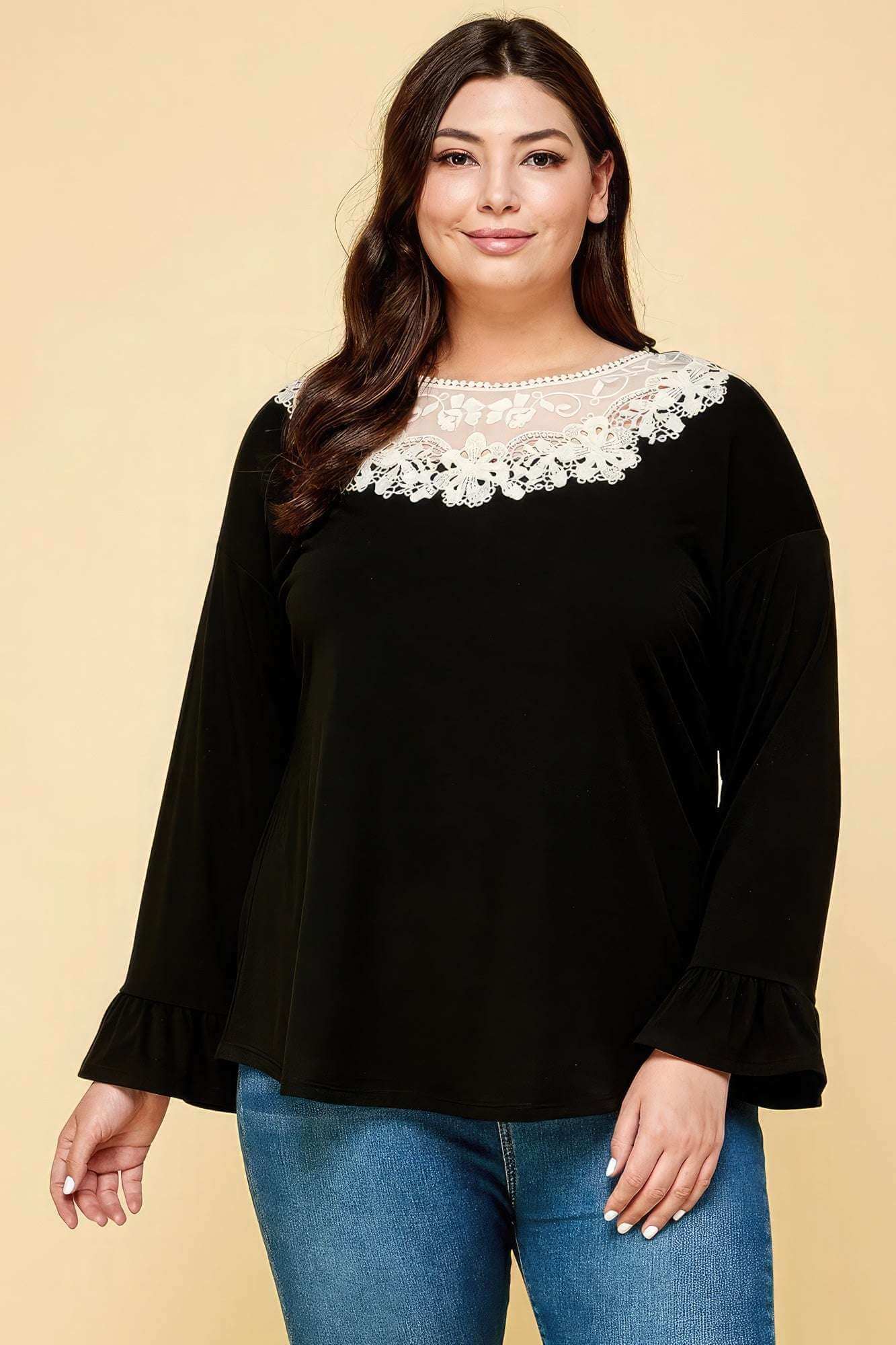 Plus Size Solid Long Sleeve Top - The Diva Goddess