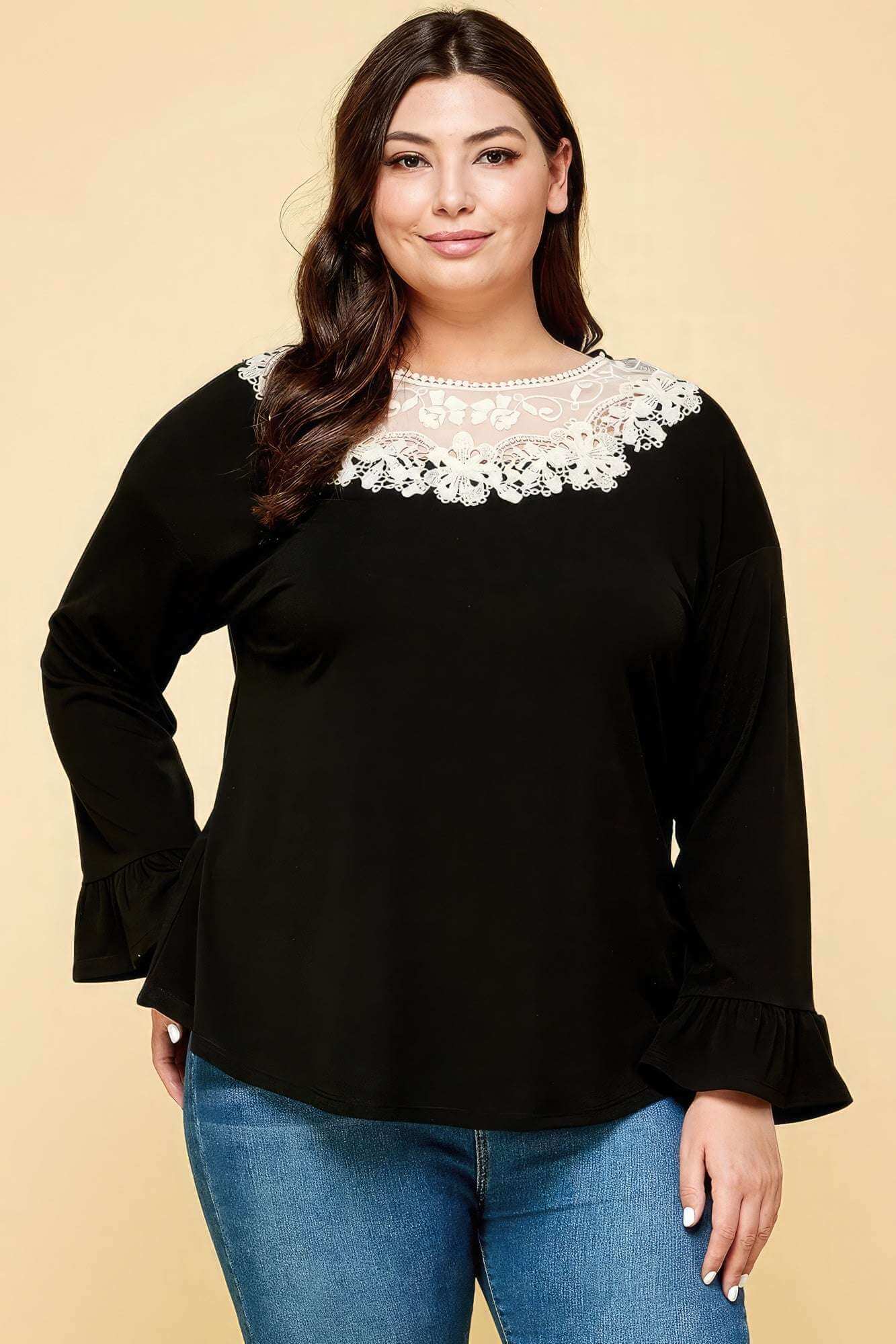 Plus Size Solid Long Sleeve Top - The Diva Goddess