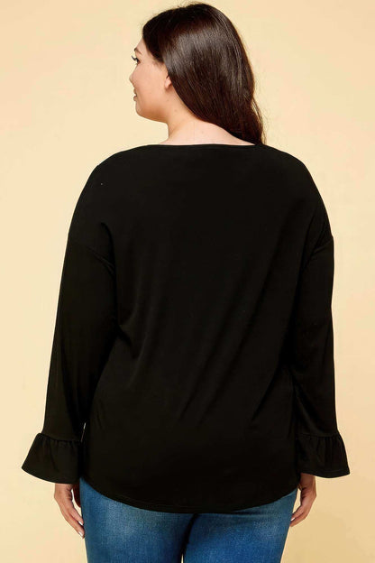 Plus Size Solid Long Sleeve Top - The Diva Goddess