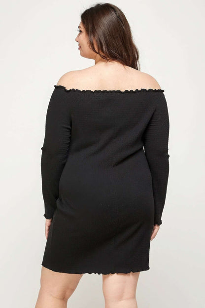 Plus Size, Solid Smocked Off Shoulder Dress - The Diva Goddess