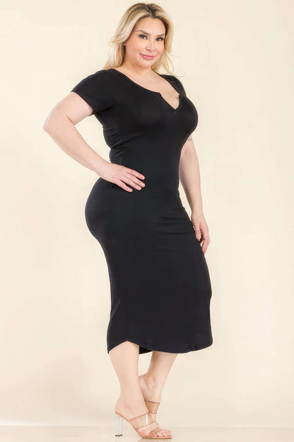 Plus Size Split Neck Bodycon Midi Dress - The Diva Goddess