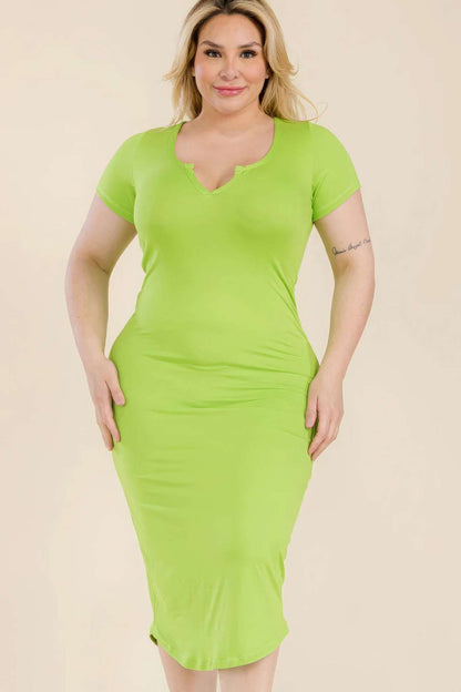 Plus Size Split Neck Bodycon Midi Dress - The Diva Goddess